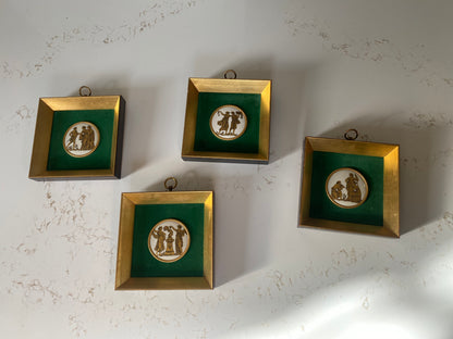 Vintage Green and Gold Greek Pendant Art - set of 4