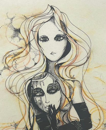 Mysterious Woman Mixed Media Original Signed Art