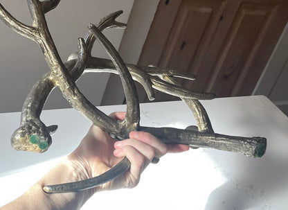 Vintage Casted Gold Metal Deer Antler Candelabra