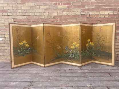 Vintage Handpainted Japanese Byobu 6-Panel Folding Divider