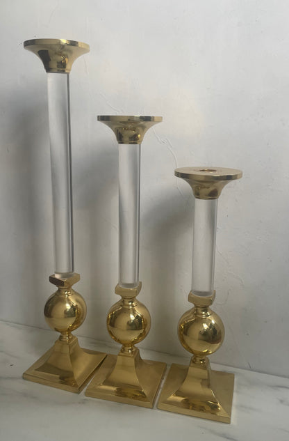 Gold & Lucite Tiered Candle Podiums - Sold as Trio