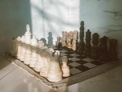 Cream & Brown Jumbo Wood Chess Set