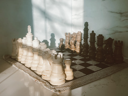 Cream & Brown Jumbo Wood Chess Set