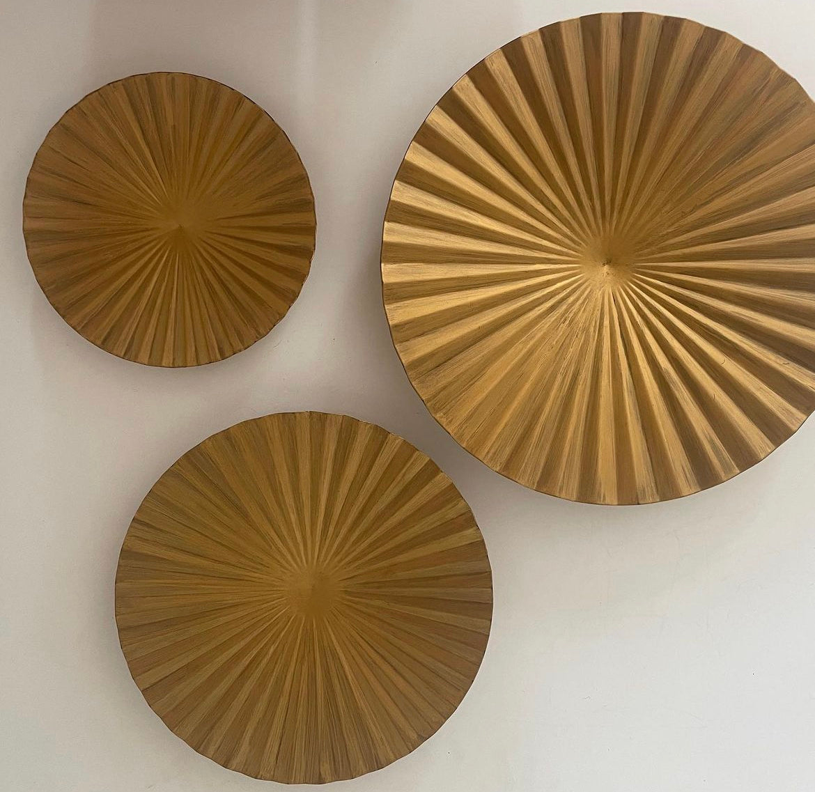 Wall Mounted Gold Metal Sunburst Saucers - Trio