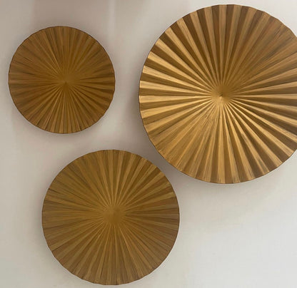 Wall Mounted Gold Metal Sunburst Saucers - Trio