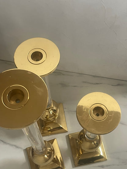 Gold & Lucite Tiered Candle Podiums - Sold as Trio