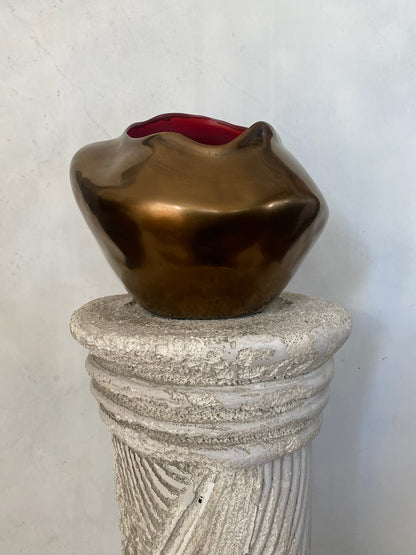 Bronze Ceramic Organic Abstract Vase with Matte Red Interior