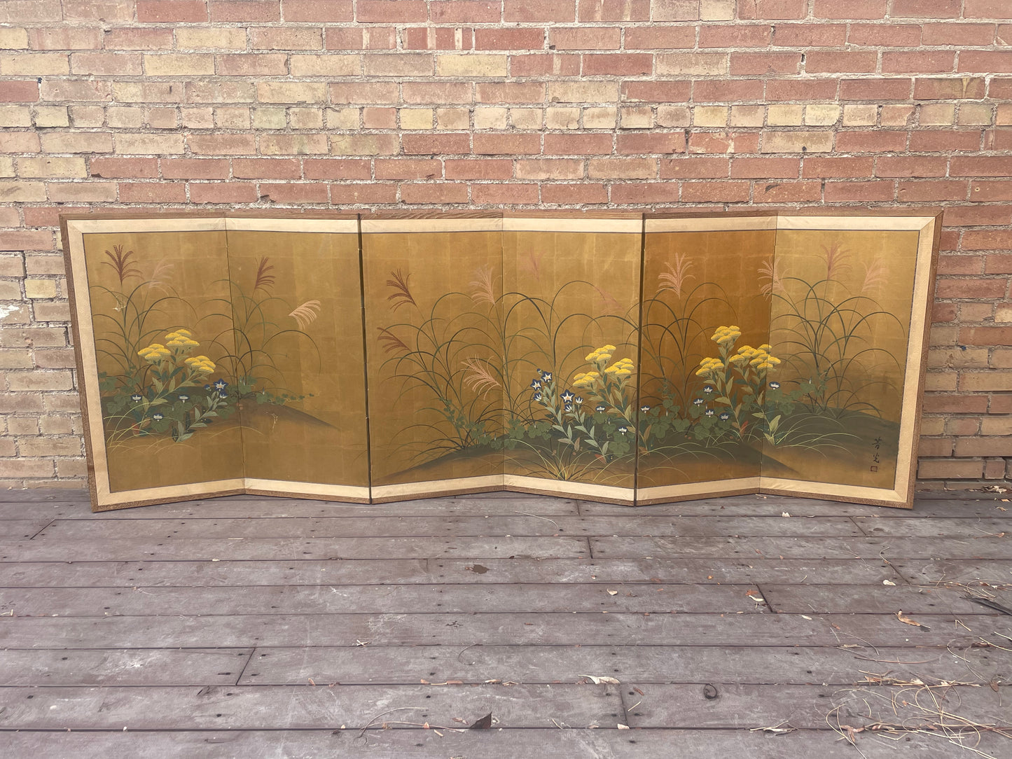 Vintage Handpainted Japanese Byobu 6-Panel Folding Divider