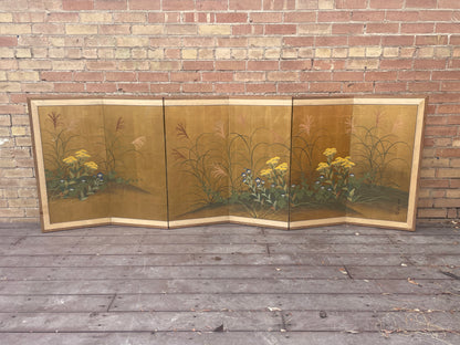 Vintage Handpainted Japanese Byobu 6-Panel Folding Divider