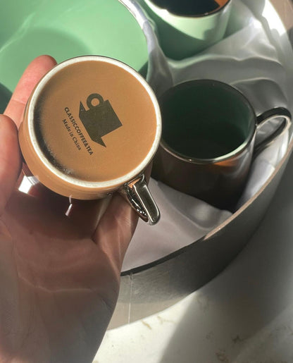 Vintage Two-Tone Neutral Collectible Classic Coffee and Tea Saucer and Cup serves 6 in original case