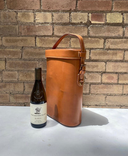 Vintage Leather 2-Wine Bottle Carrier with Gold Pressed Lettering