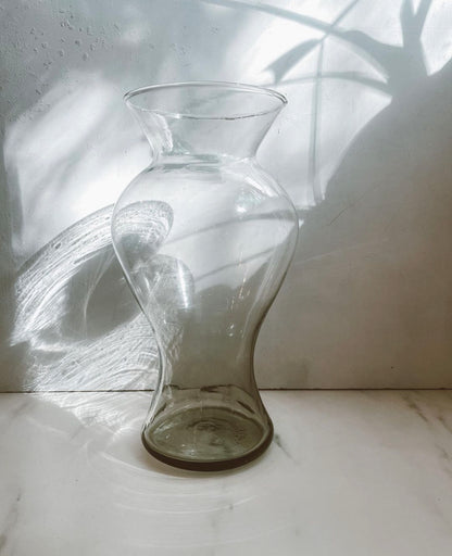 Midcentury Blown Smokey  Gray Hourglass Vase