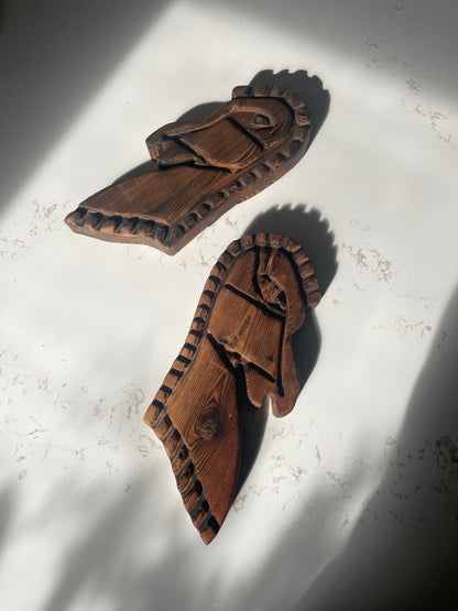 Hand-Carved Wooden His & Hers Horse Head Wall Hanging sold as pair of 2