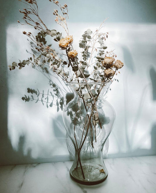 Midcentury Blown Smokey  Gray Hourglass Vase
