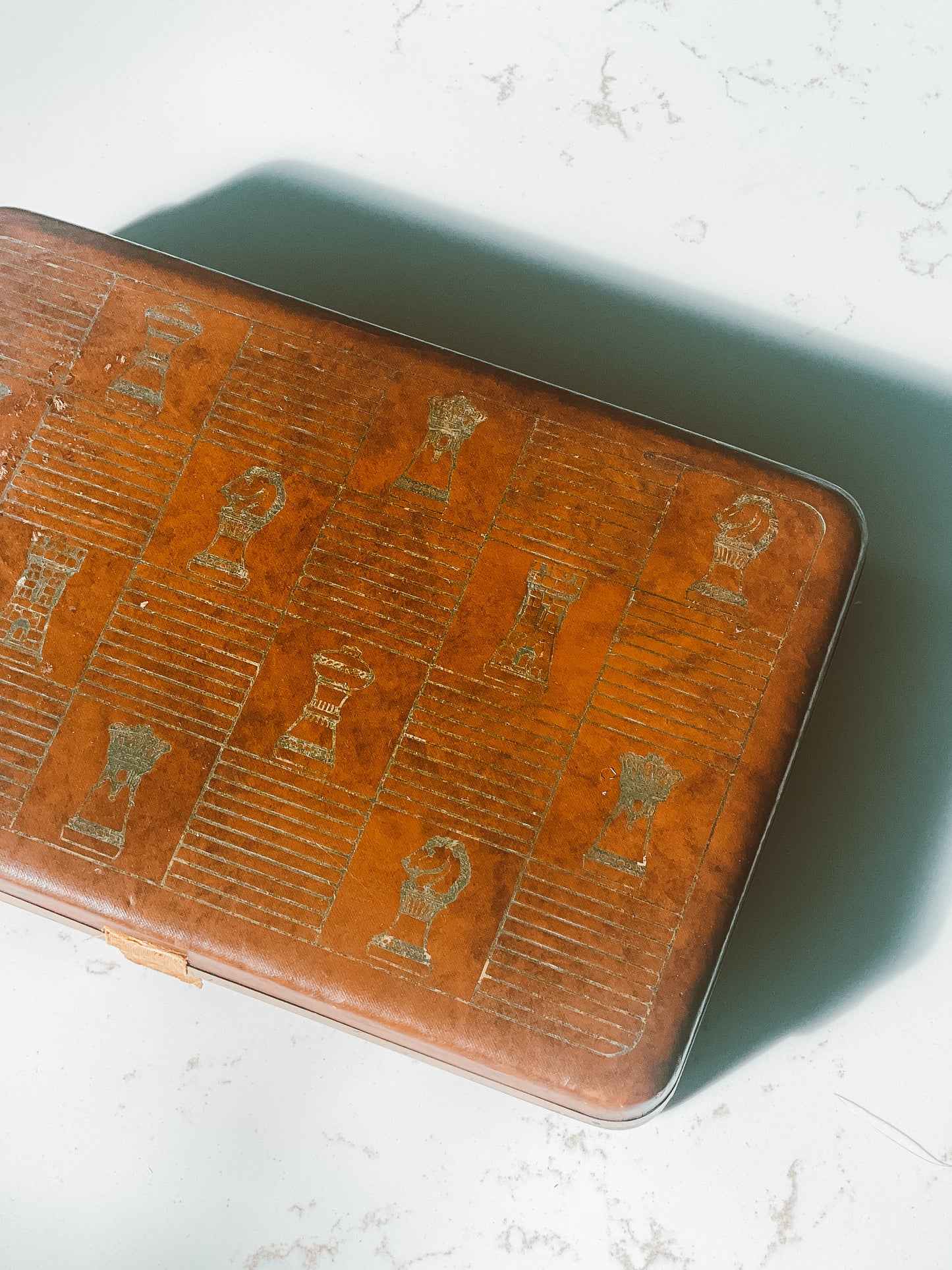 Vintage Leather Gold Embossed Chess Piece Valet Case by Hickock