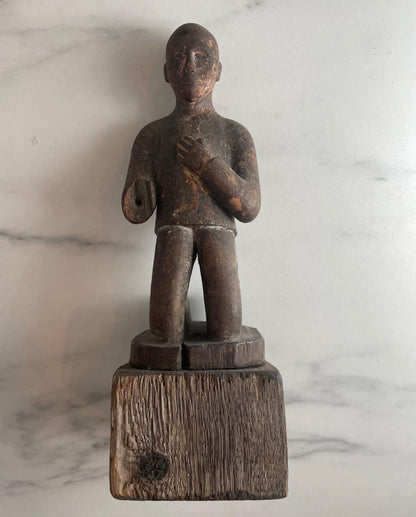 Carved Wood Balul Rice Offering Figurine Statue on Block Base