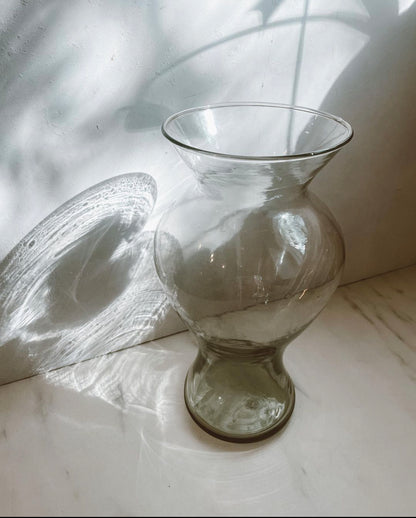 Midcentury Blown Smokey  Gray Hourglass Vase
