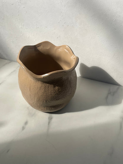 Petal-lipped Planter with Pressed Woven Texture