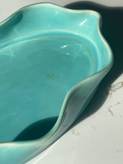 Vintage Turquoise Ruffled Dish by California Pottery