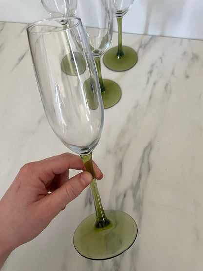 Green Stem Champagne Flutes  - set of 4