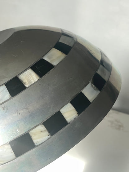 Painted Opalescent Mother of Pearl and Black Checkered Cast Aluminum Bowl