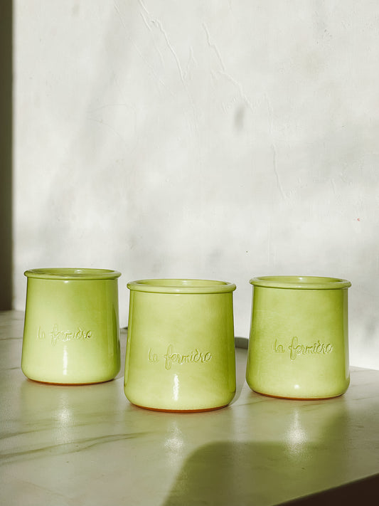 La Fermiere Light Green Glazed Terracotta Cups - Set 3