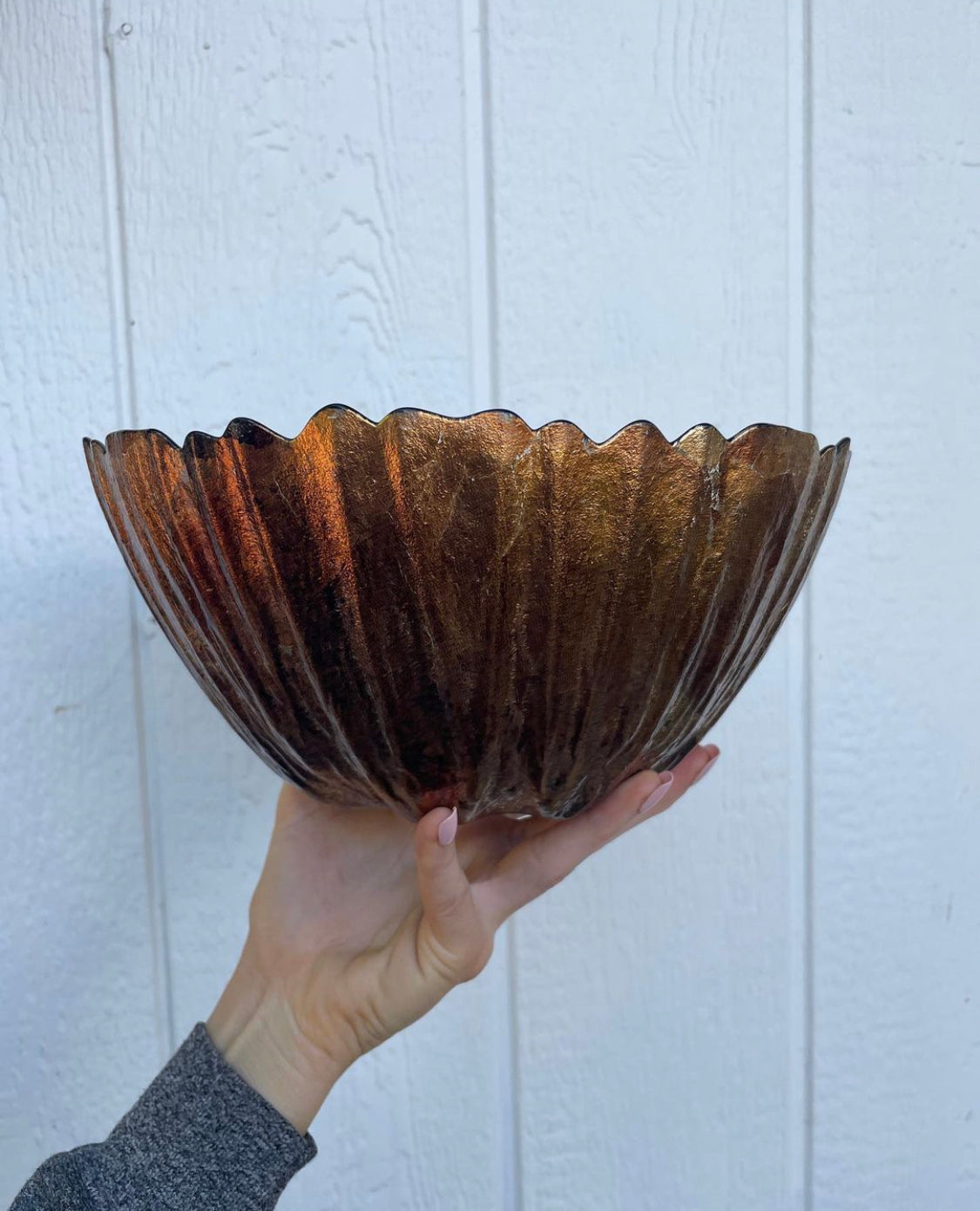 Bronze and Gold Leaf Edge Glass Display Bowl