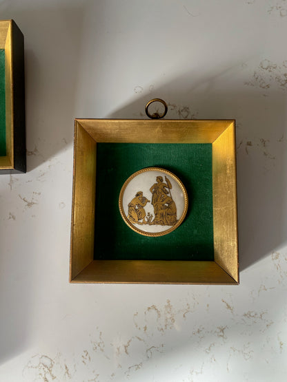 Vintage Green and Gold Greek Pendant Art - set of 4