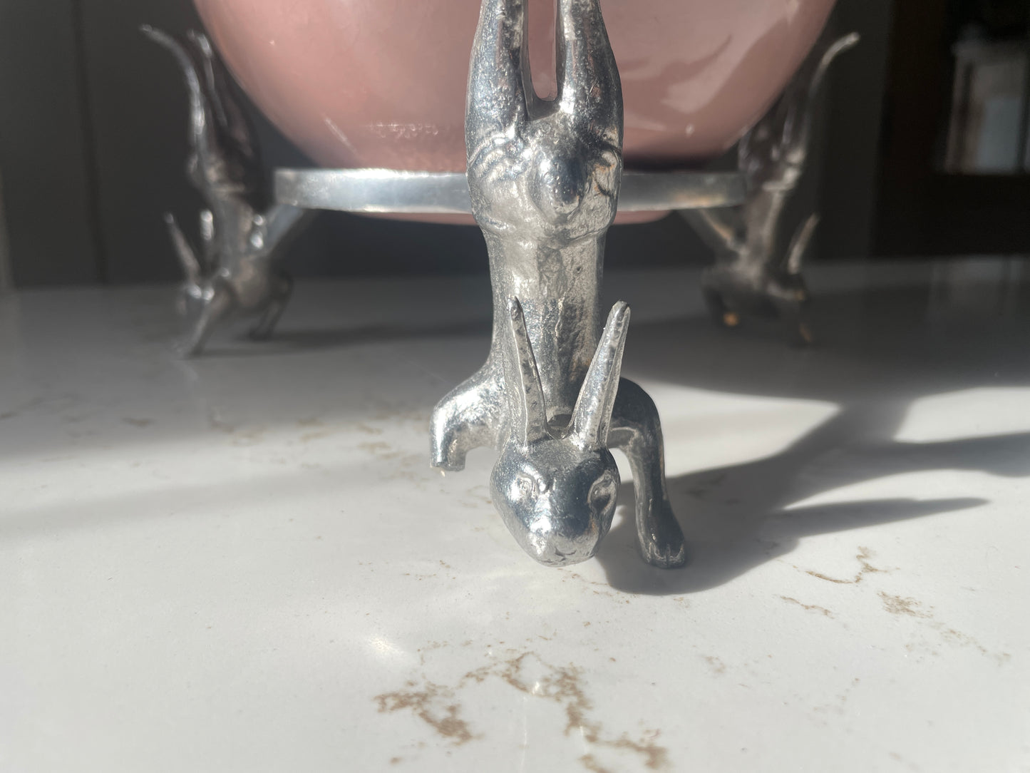 Arthur Cort Bunny Stand and Pink Vase