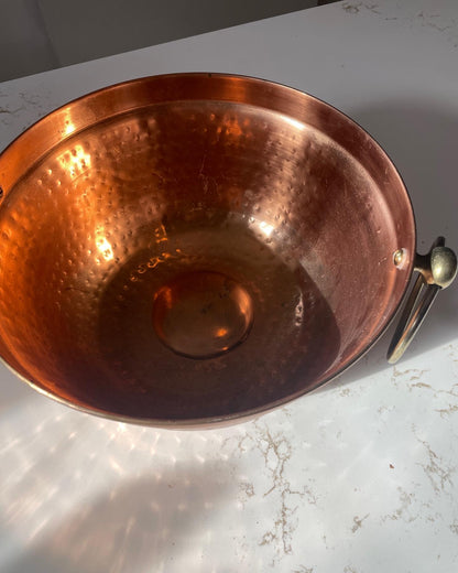 Hammered Copper Bowl with Golden Ring Handles
