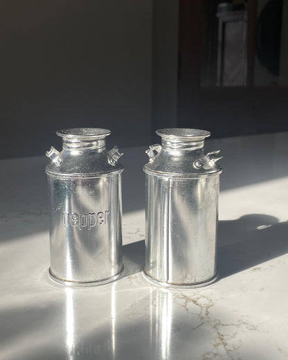 Vintage Aluminum Milk Can Salt and Pepper Shakers