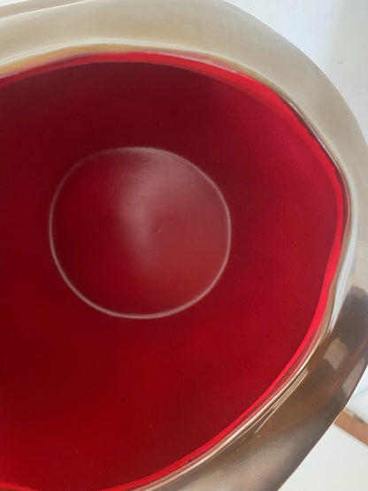 Bronze Ceramic Organic Abstract Vase with Matte Red Interior