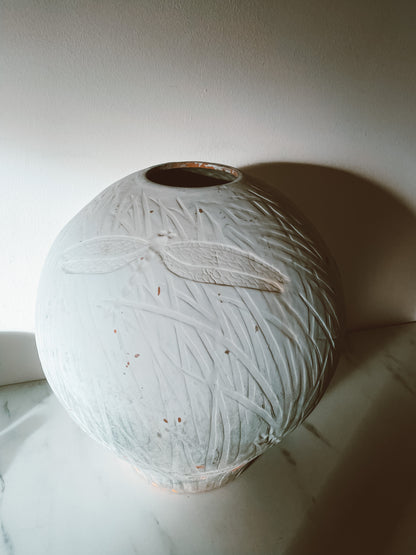 Ash glazed Terracotta Dragonfly Vase