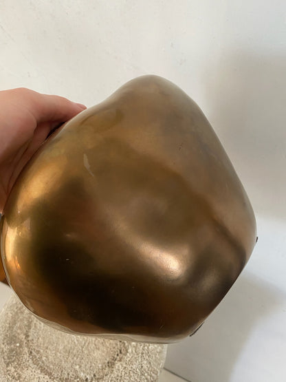 Bronze Ceramic Organic Abstract Vase with Matte Red Interior