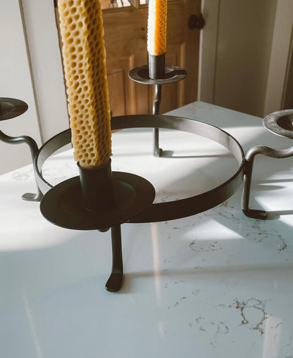 Welded and Brown Matte Colored Iron Round Candelabra Centerpiece