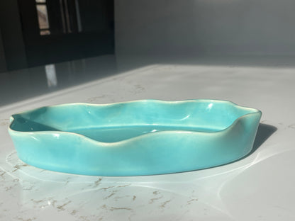 Vintage Turquoise Ruffled Dish by California Pottery