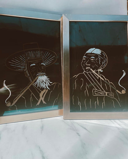 Couple Smoking Pipes Line Art (Pair/Set)