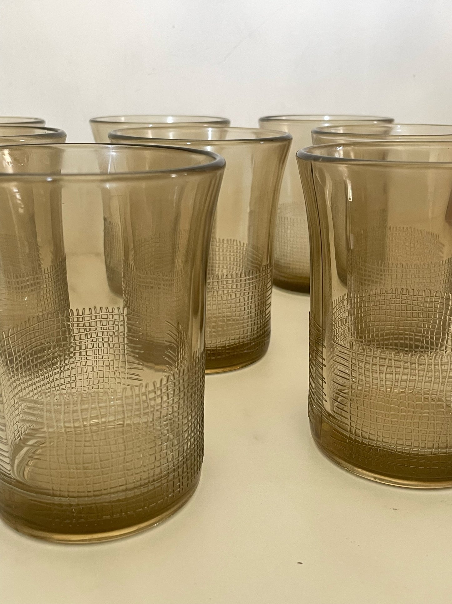 Vintage Brown Woven Texture Tumbler Glasses by Crisa  - set of 8