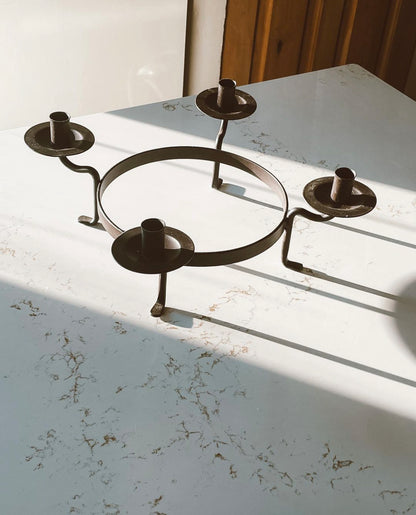 Welded and Brown Matte Colored Iron Round Candelabra Centerpiece