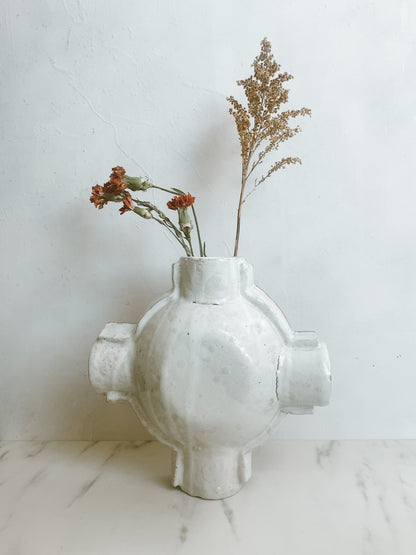 Cream Cross Patch Ceramic Vase