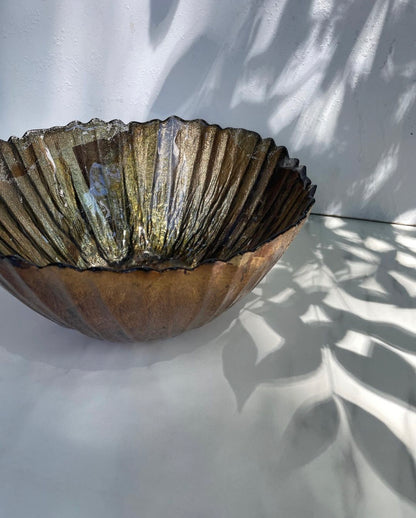 Bronze and Gold Leaf Edge Glass Display Bowl