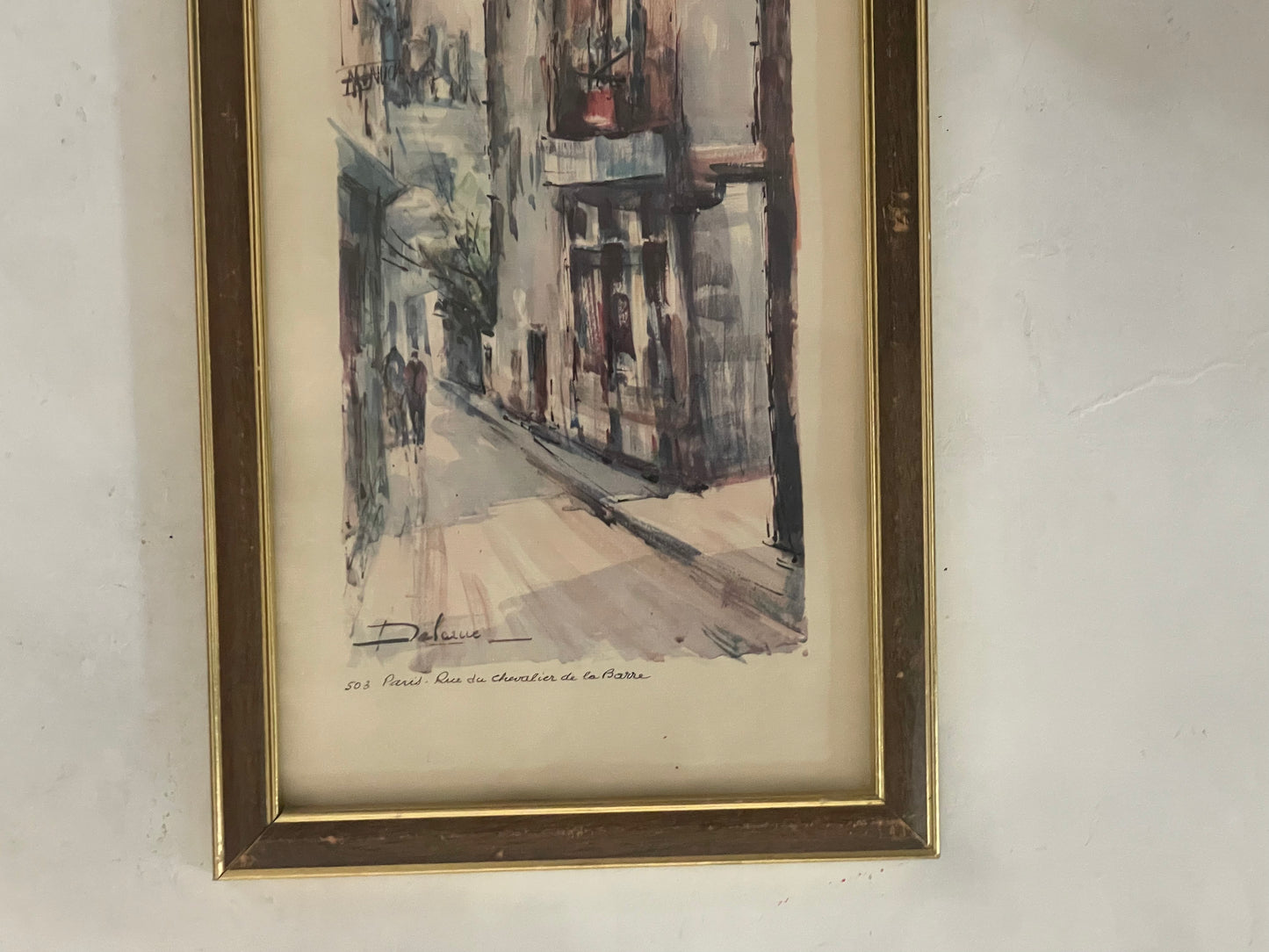 Vintage Paris “Rue Du Chevalier de la Barre Framed Watercolor Print