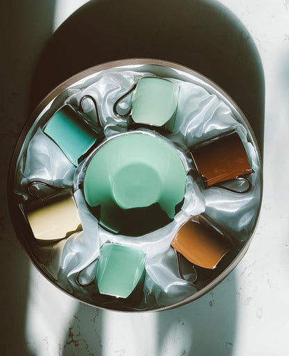 Vintage Two-Tone Neutral Collectible Classic Coffee and Tea Saucer and Cup serves 6 in original case
