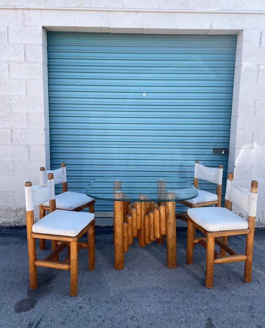Pine Dining Set 4 Chairs and Table with Glass Top