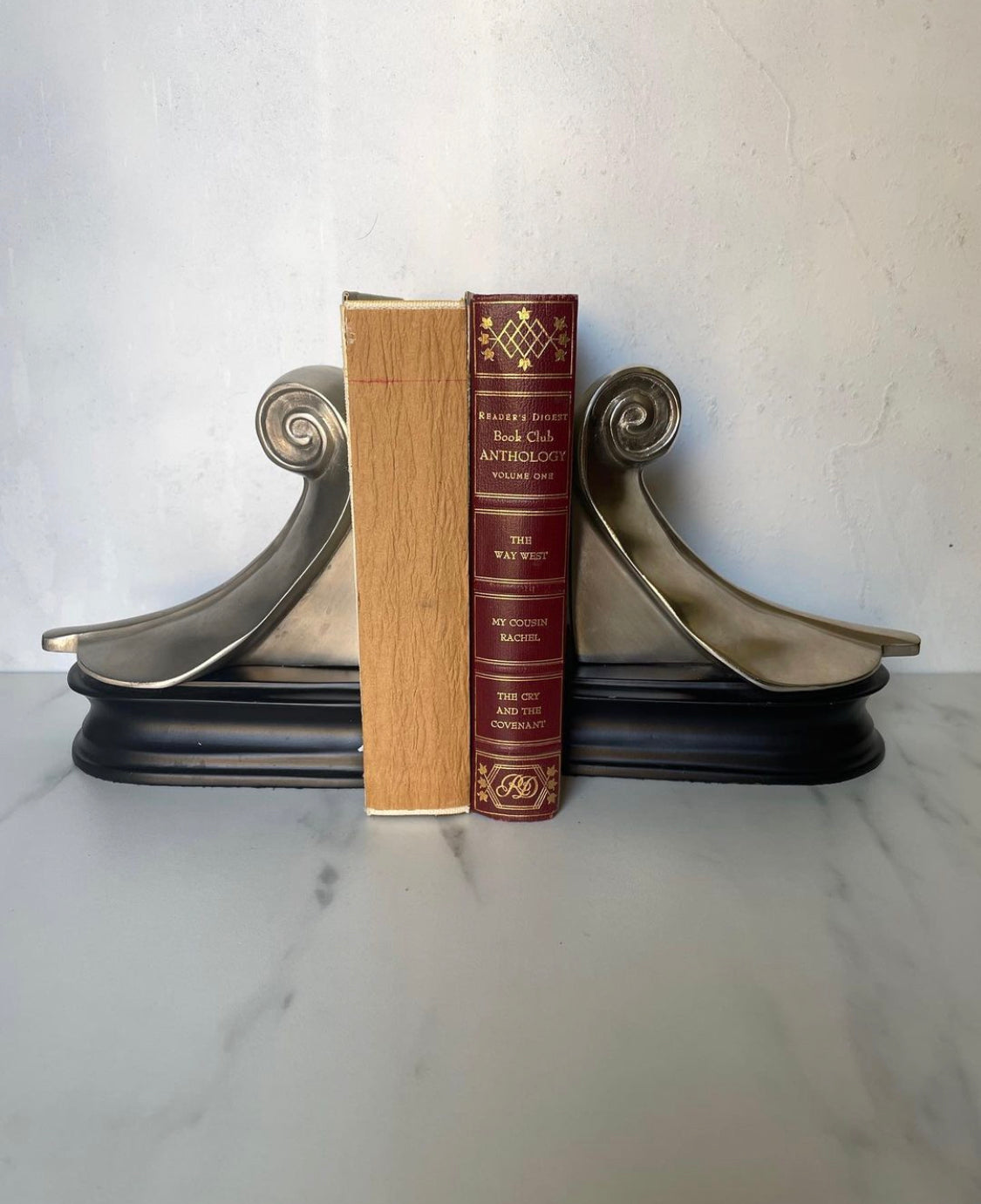 Silver Feather Scroll Heavy Bookends