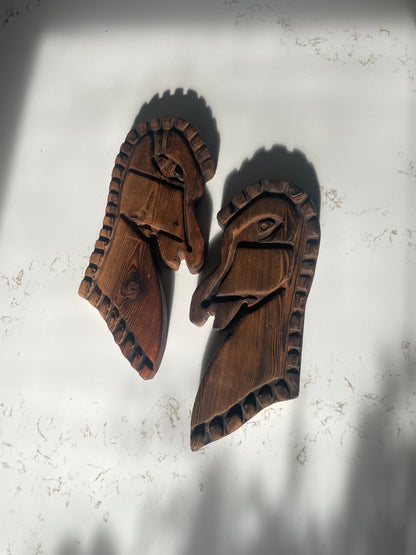 Hand-Carved Wooden His & Hers Horse Head Wall Hanging sold as pair of 2