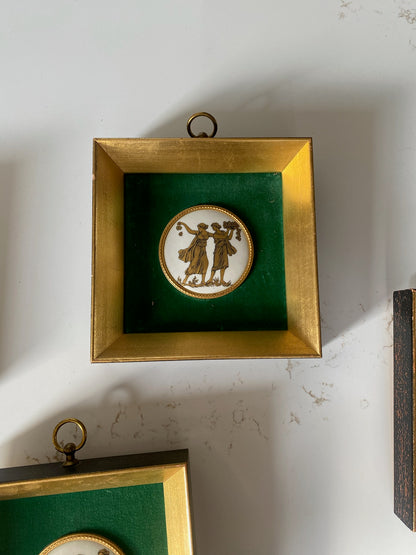 Vintage Green and Gold Greek Pendant Art - set of 4