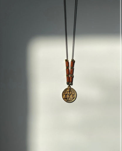 Scale of Justice Necklace with Wooden Bead Accents