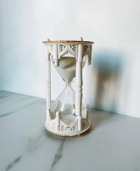 Vintage White Metal Hourglass