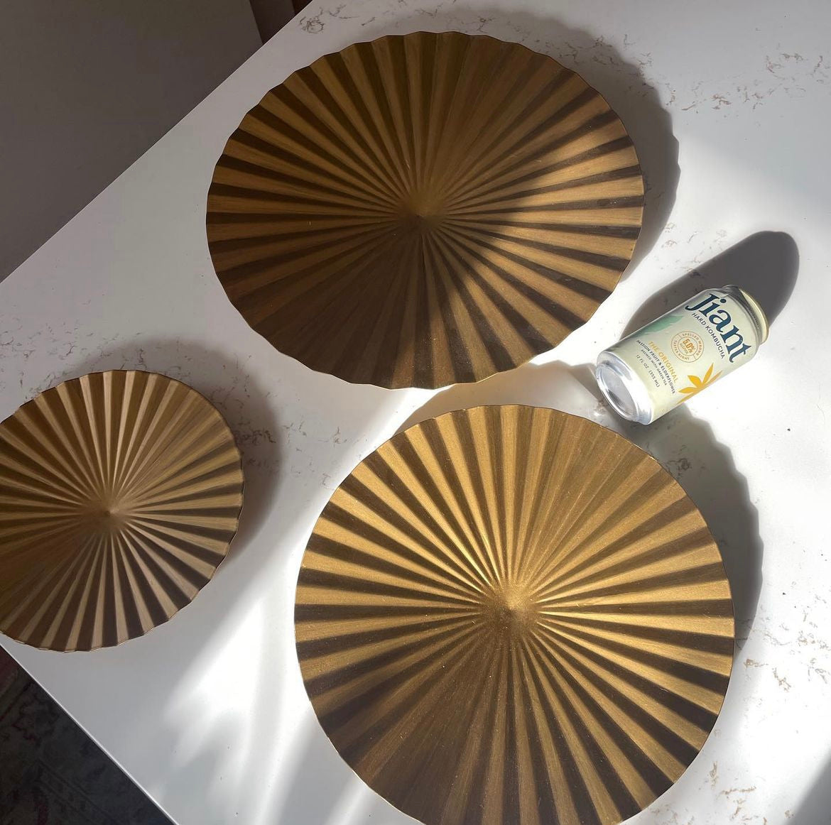 Wall Mounted Gold Metal Sunburst Saucers - Trio